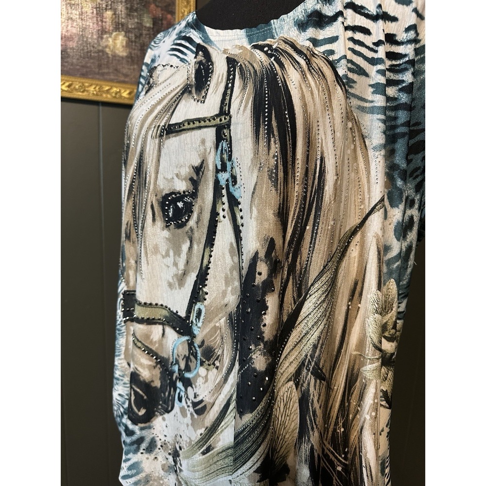 Horse Print Blue Cheetah Leopard Tunic Top‎ Short Sleeve One Size - Picture 2 of 7